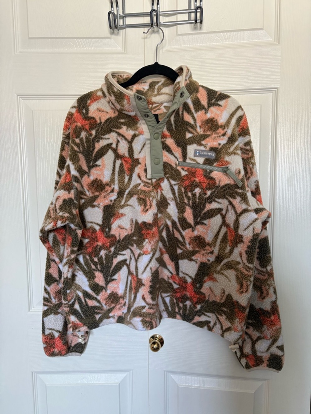 Columbia Floral Fleece Snap Pullover in Pink & Olive